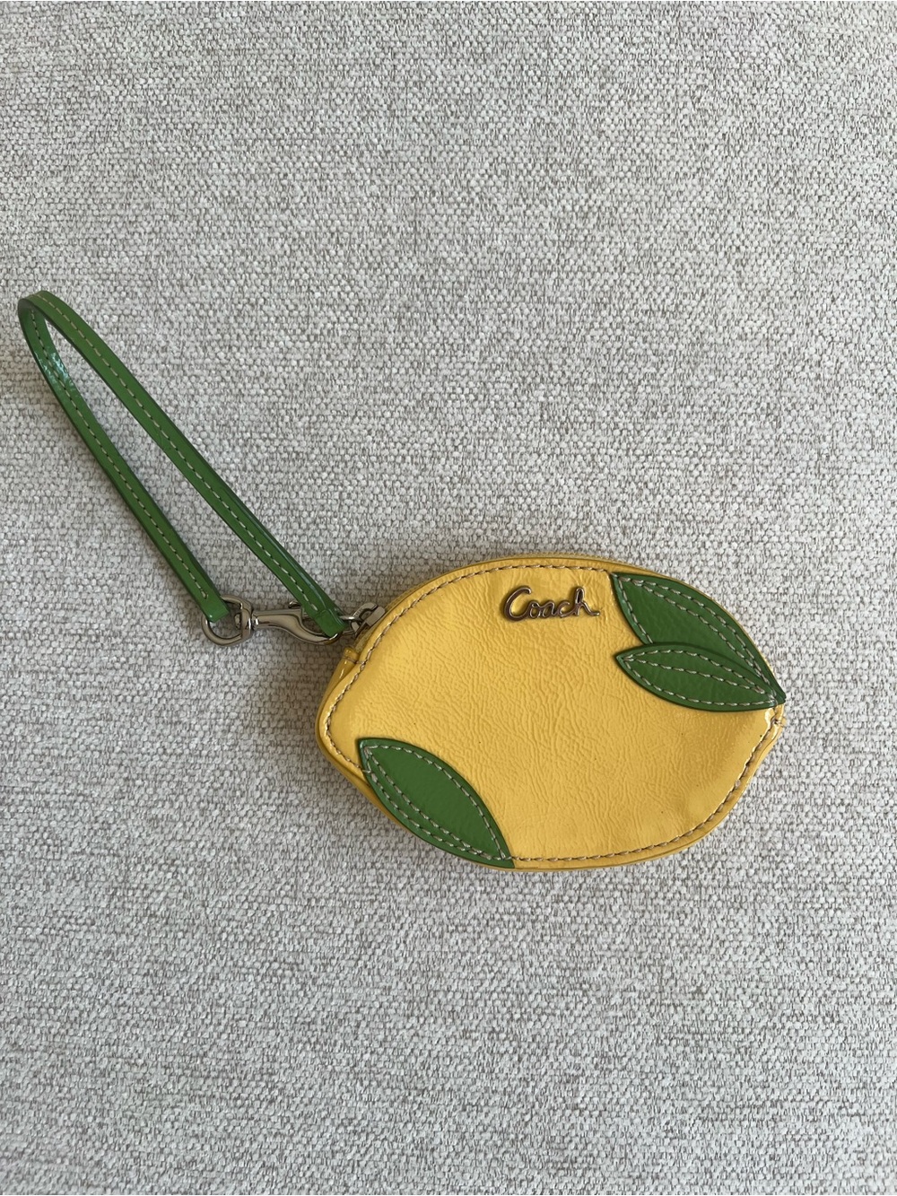 Coach Y2K Yellow Lemon Coin Purse Wristlet with Green Leaf Accents HTF Vintage